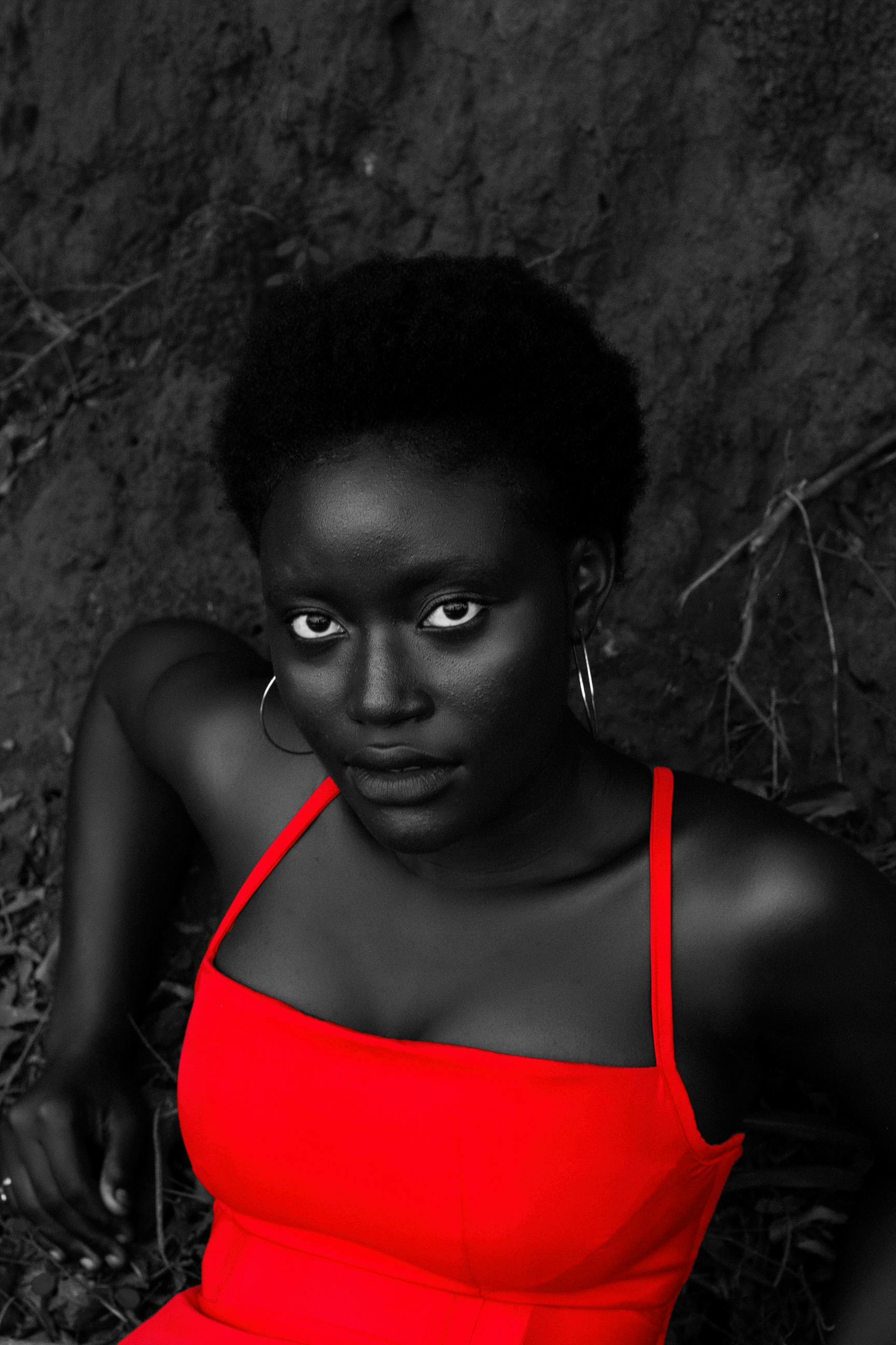 Girl in a red dress.
